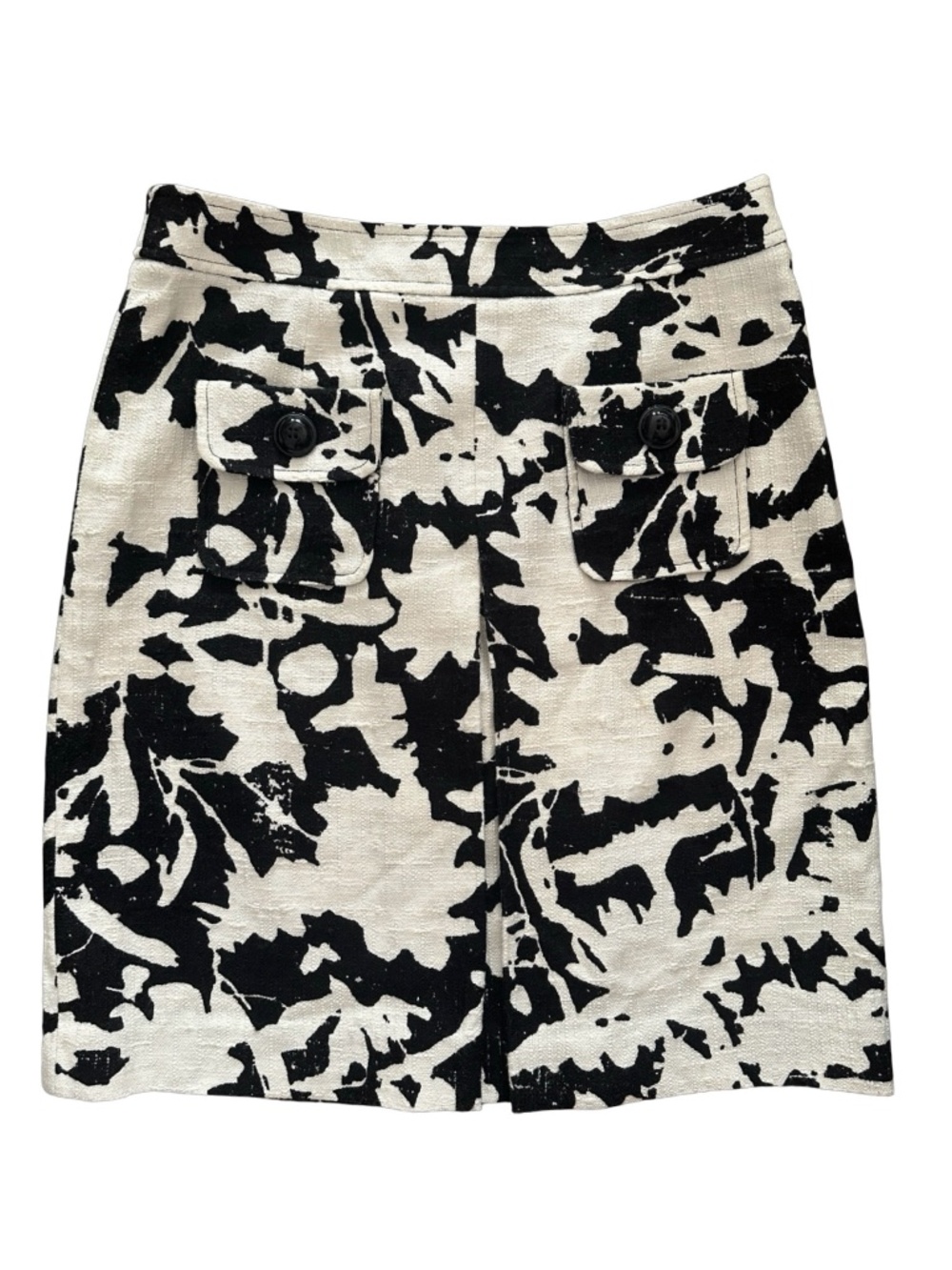 Etcetera Black White Floral Cotton Blend Pencil Skirt Women's Size 8 Pleated